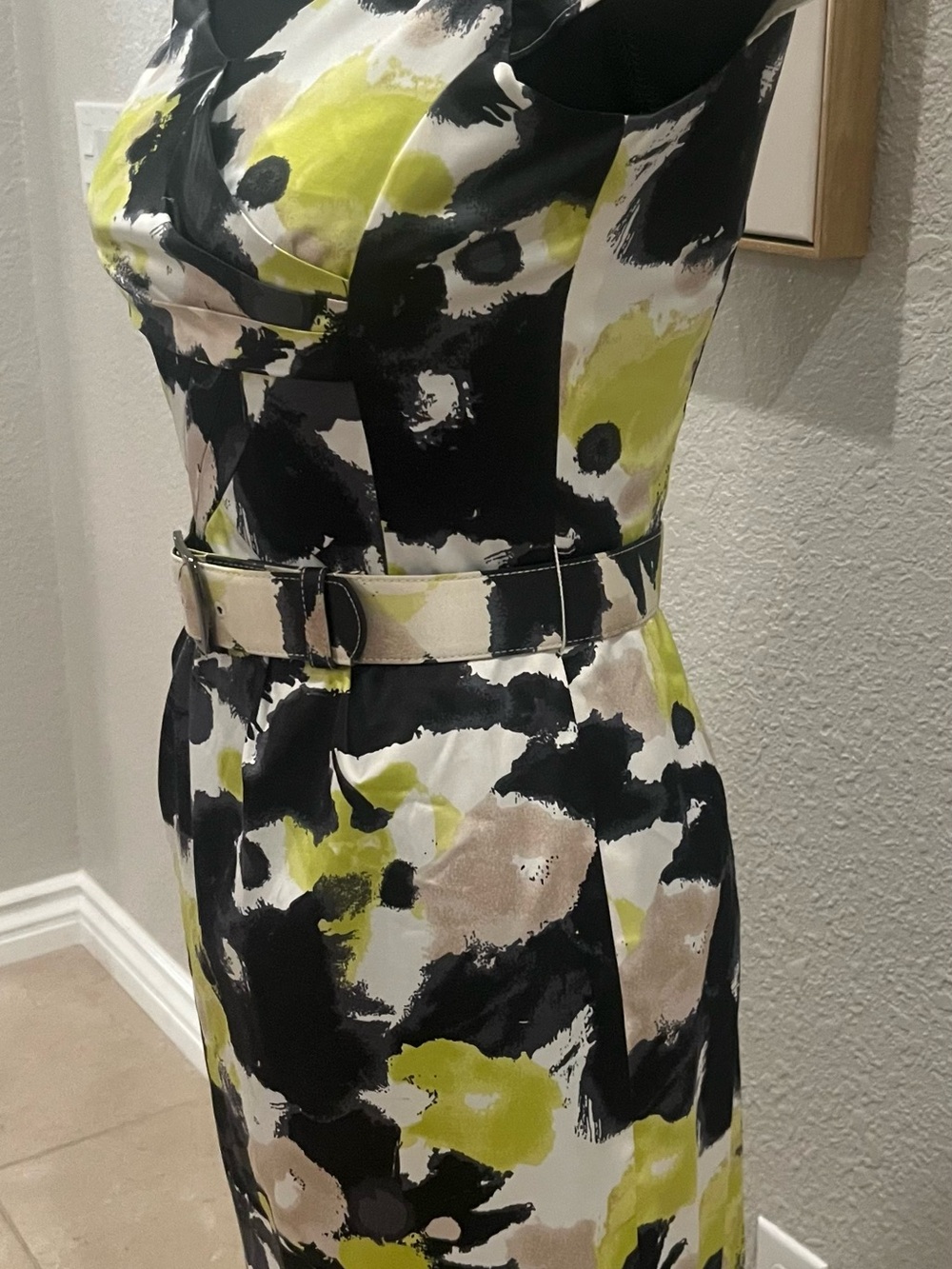 Antonio Melani Floral Sheath Dress in Lime, Black & Cream - Picture 2 of 5